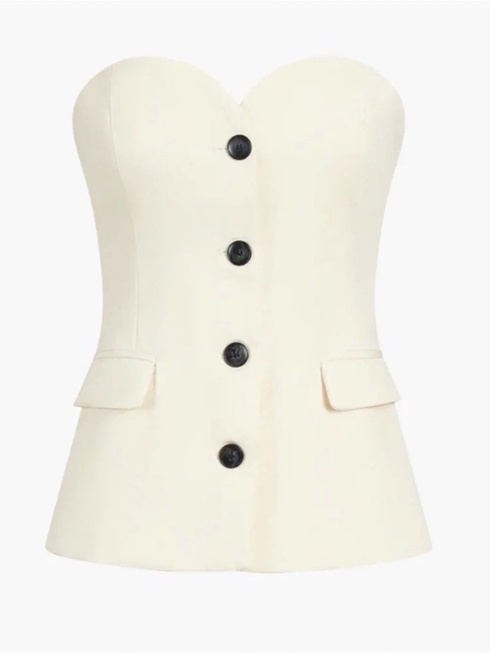 NWT Commense Cream Strapless Button-Front Top - Picture 2 of 6